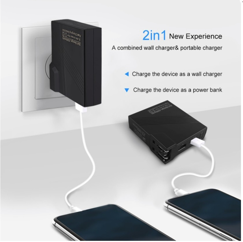 Tattu 2in1 Portable Power Bank Wall Charger 5200mAh w/ Foldable AC Plug