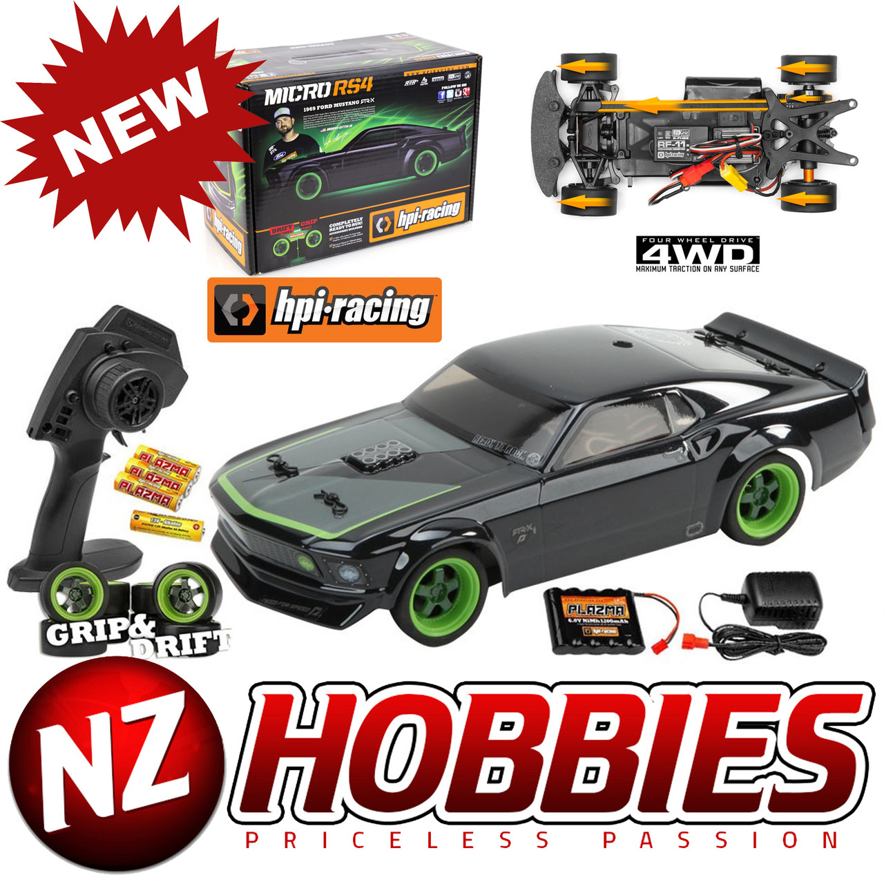 HPI 112468 MICRO RS4 '69 Ford Mustang RTR-X, 1/18 Scale w/ 2.4GHz