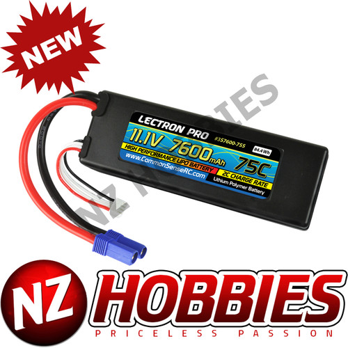 Lectron 11.1V 7600mAh 75C Hard Case Lipo Battery w/ EC5 Connector # 3S7600-755