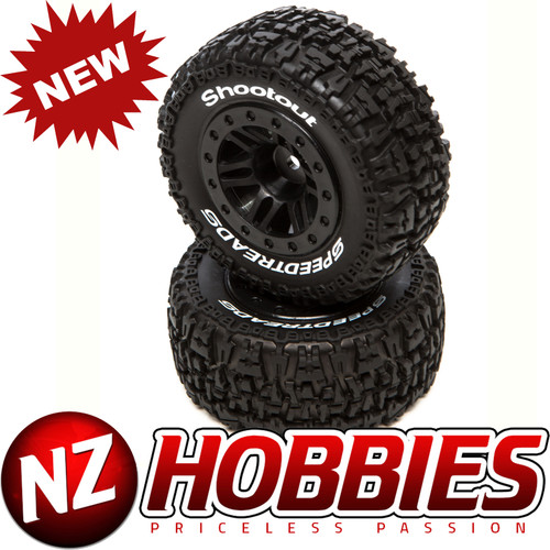 DYNAMITE DTXC2931 SpeedTreads Shootout SC Front Rear Black Mounted (2): Traxxas Slash, ECX 4X4