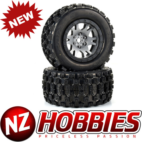 Proline PRO1013114 Limited Edition Badlands MX43 Pro-Loc F/R Mounted 24mm Gray/Black Impulse (2) for X-Maxx