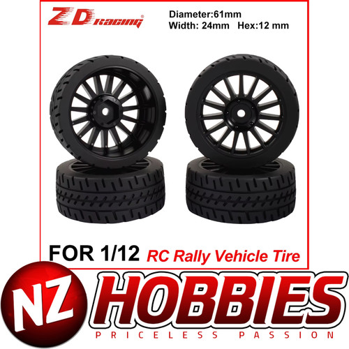 ZD Racing 4PCS RC Car Black Rubber Tires Hex 12mm : 1/12 ZD Racing RX12 Original Tires