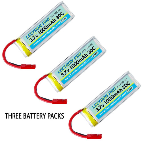 Lectron 1S 3.7V 1000mAh LiPo (3) Battery Packs : Dromida Ominus / Vista Quad