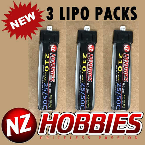 NZHOBBIES 1S 3.7V 210Mah 25/50C Lipo Battery (3) :BLADE Inductrix FPV Tiny Whoop