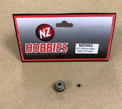 NZHOBBIES 64DP / 64P 27T Aluminum Pinion Gear 3mm Shaft 64-Pitch 27-Tooth