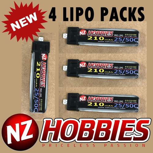 NZHOBBIES 1S 3.7V 210Mah 25/50C Lipo Battery (4) :Cessna 210 / Ember / Sukhoi