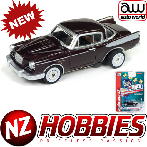 AUTO WORLD THUNDERJET ULTRA G R22 1957 STUDEBAKER HAWK (CHERRY) HO SCALE SLOT CAR