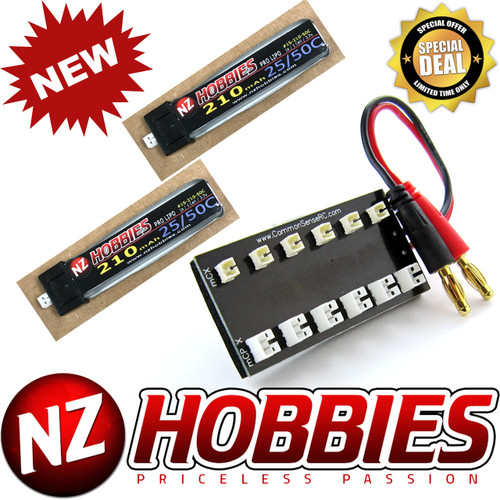 Combo NZ HOBBIES 1S 3.7V 210mAh 25C/50C (2pcs) Lipo Battery w/Parallel Charging Board