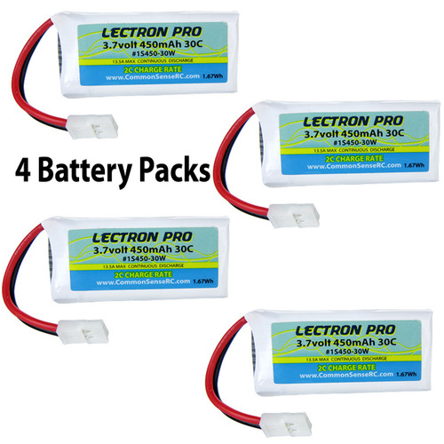 Lectron 3.7V 450mAh 30C Lipo Battery 4 Packs : Dromida Kodo & Hubsan X4