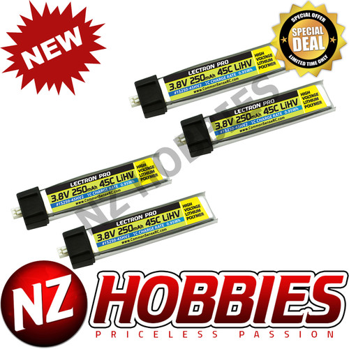 Lectron Pro 3.8V 250mAh 45C LiHV Battery 4-Pack for Blade mCP X