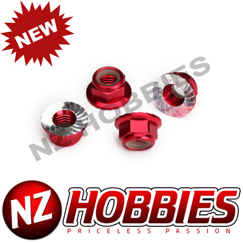 Traxxas 8447R Nuts 5mm Flanged Nylon Locking (Aluminum RED) (4)