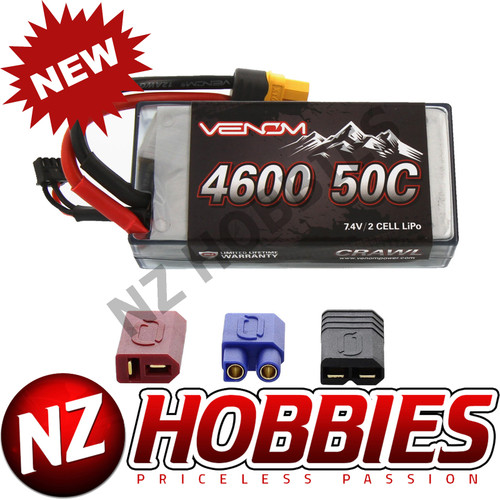 VENOM 50C 2S 4600MAH 7.4V RC CRAWLER LIPO SHORTY HARDCASE BATTERY w/ UNI PLUG
