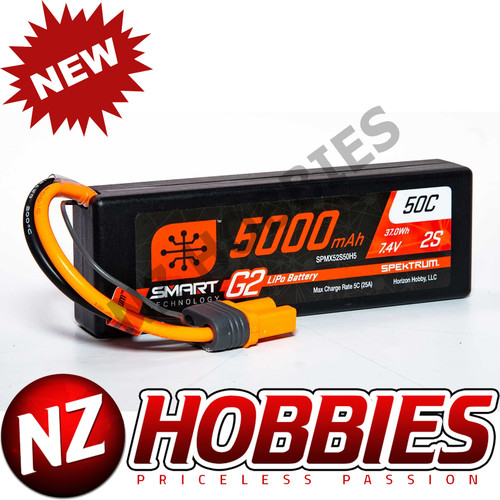 SPEKTRUM 7.4V 5000mAh 2S 50C Smart LiPo G2 Hard Case: IC5 # SPMX52S50H5