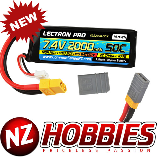 Lectron 7.4V 2000mAh 50C Lipo Pack : 1/16 & 1/18 scale w/ Traxxas Connector