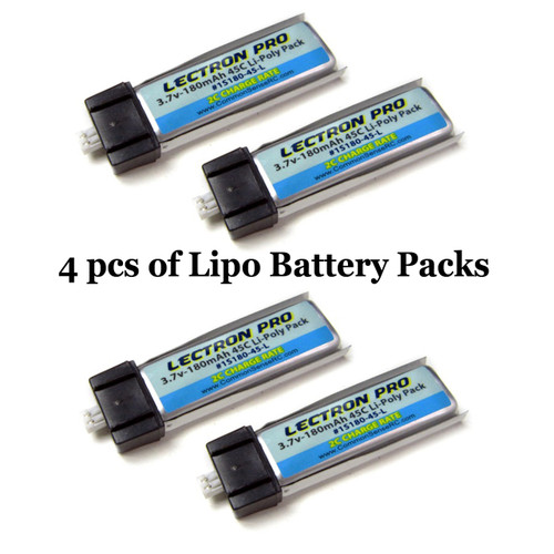 Lectron 4 packs of 180mAh 1S 3.7V 45C LiPo Battery for BLADE NCPX NANO ...
