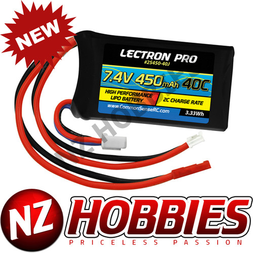 COMMON SENSE RC Lectron Pro 7.4V 450mAh 40C Li-Po Battery With JST Connector For Drones & Micro RC