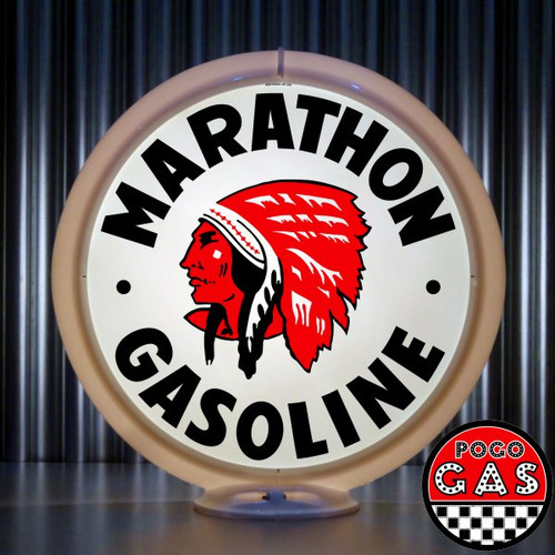 Red Indian Marathon Gasoline Gas Pump Globe