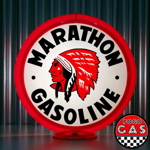 Red Indian Marathon Gasoline Gas Pump Globe