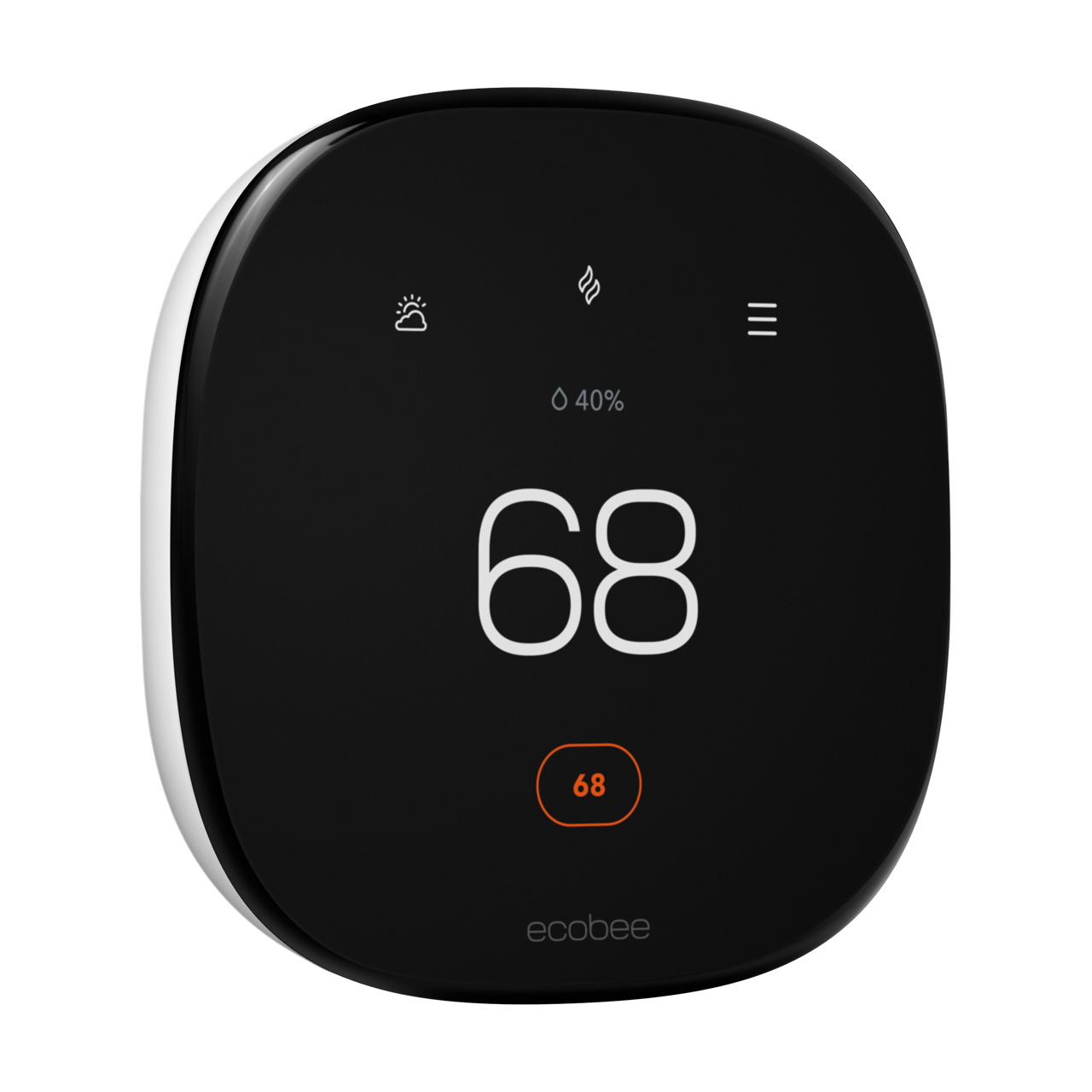 Side view of ecobee Smart Thermostat Enhanced set to 68° heating