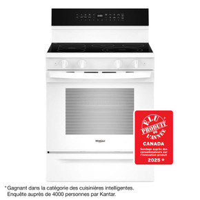 Whirlpool® 30-inch Smart Electric Range with Air Cooking Technology, WipeClean™ Coating, Steam/Self Cleaning, Rapid Preheat 5.3 CuFt Capacity YWFES7530RW