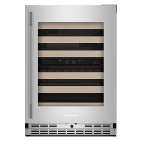 Kitchenaid® 24" Undercounter Wine Cellar with Full-Extension Wood-Front Racks KUWR524SPS