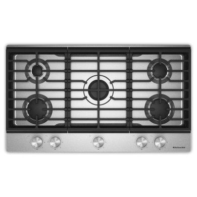 Kitchenaid® Gas-on-Metal Cooktop with 5 Versatile Burners and Edge-to-Edge Cast-Iron Grates KCGK336SSS