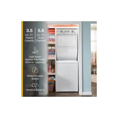 Whirlpool® 4.0 cu.ft I.E.C. Gas Stacked Laundry Center 9 Wash cycles and AutoDry™ WGT4027HW