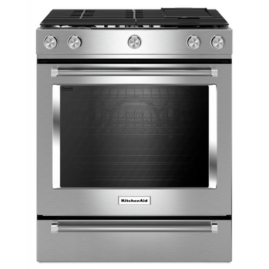 Kitchenaid® 30-Inch 5 Burner Front Control Gas Convection Range with Baking Drawer KSGB900ESS