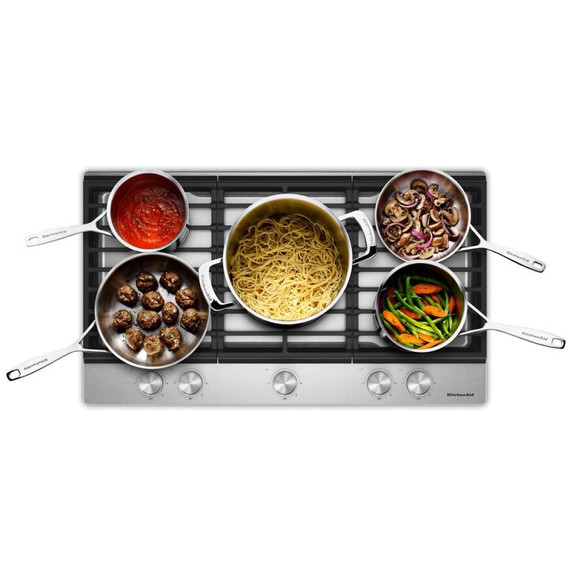 Kitchenaid® Gas-on-Metal Cooktop with 5 Versatile Burners and Edge-to-Edge Cast-Iron Grates KCGK330SSS