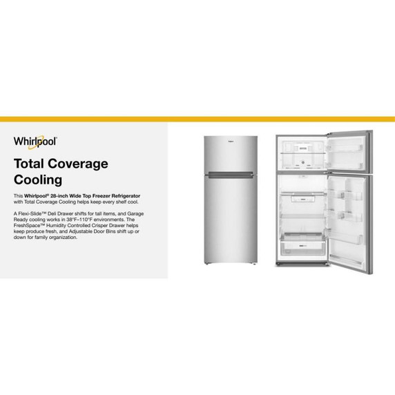 Whirlpool® 28-inch Wide Top Freezer Refrigerator with Total Coverage Cooling- 18.0 Cu. Ft. WRTX5118TZ
