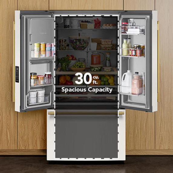 Kitchenaid® 30 Cu. Ft. 36-Inch French Door Refrigerator with Exterior Water and Ice Dispenser and Wood-Look Sliding Tray in Porcelain White KRFF436SPL