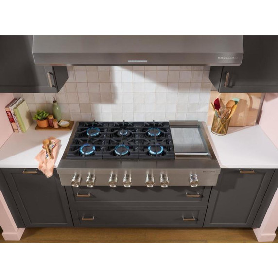 KitchenAid® 48-inch 6-Burner Gas Commercial-Style Rangetop with Griddle KCGK948TSS
