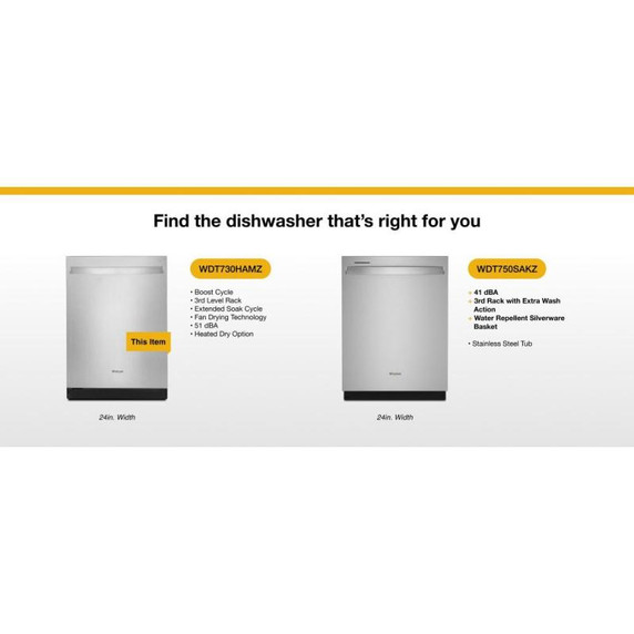 Whirlpool® 51 dBA Quiet Dishwasher with 3rd Rack WDT730HAMZ