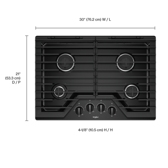 Whirlpool® 30-inch Gas Cooktop with EZ-2-Lift™ Hinged Cast-Iron Grates WCG55US0HB