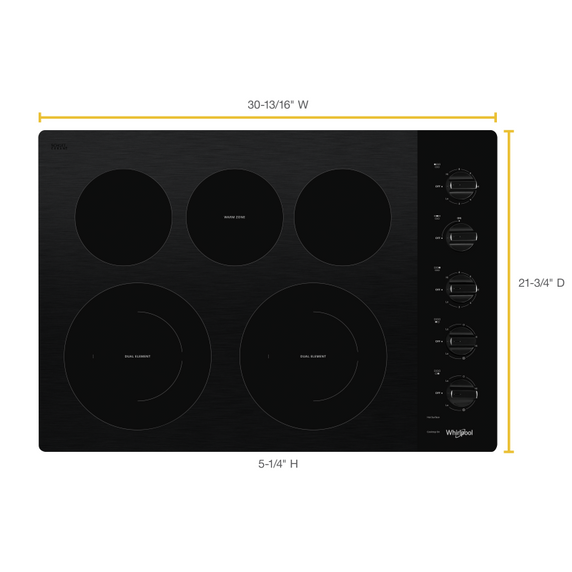 Whirlpool® 30-inch Electric Ceramic Glass Cooktop with Two Dual Radiant Elements WCE77US0HB