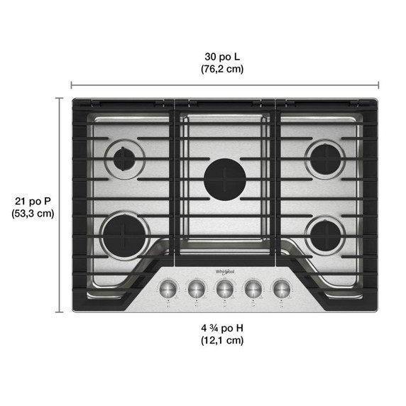 Whirlpool® 30-inch Gas Cooktop with Fifth Burner WCGK7030PS