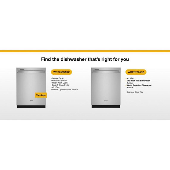 Whirlpool® 24” Stainless Steel Dishwasher with AI Intelligent Wash System - 47 dBA WDT750SAKZ