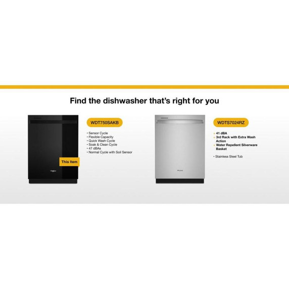 Whirlpool® Large Capacity Dishwasher with 3rd Rack WDT750SAKB