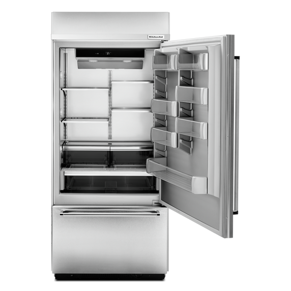 Kitchenaid® 20.9 Cu. Ft. 36 Width Built-In Stainless Bottom Mount Refrigerator with Platinum Interior Design KBBR306ESS