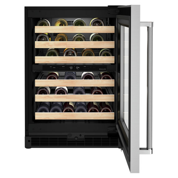 Kitchenaid® 24 Undercounter Wine Cellar with Glass Door and Wood-Front Racks KUWR214KSB