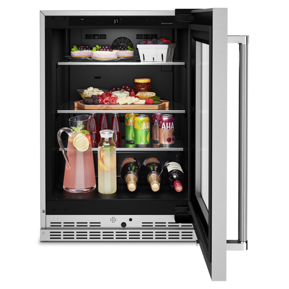 Kitchenaid® 24 Undercounter Refrigerator with Glass Door and Shelves with Metallic Accents KURR314KSS