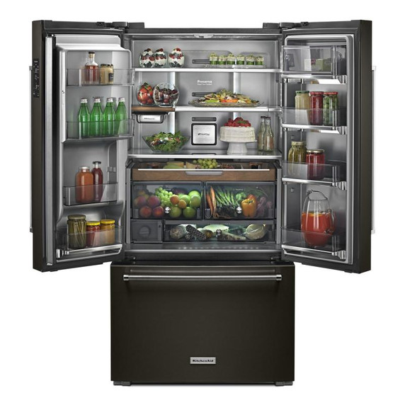 Kitchenaid® 23.8 cu. ft. 36" Counter-Depth French Door Platinum Interior Refrigerator with PrintShield™ Finish KRFC704FBS