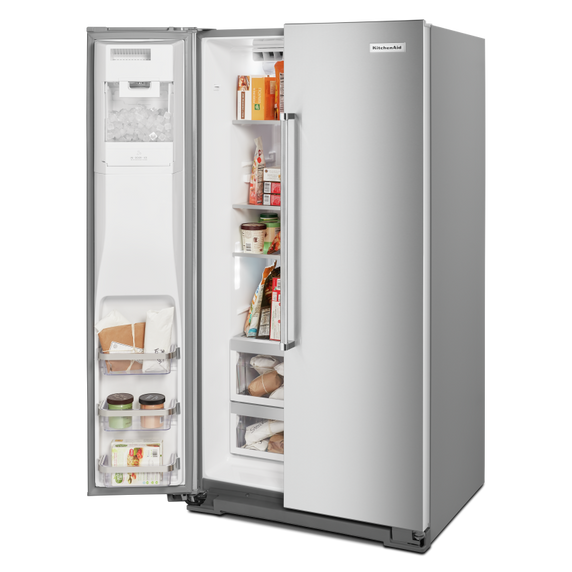 Kitchenaid® 19.9 cu ft. Counter-Depth Side-by-Side Refrigerator with Exterior Ice and Water and PrintShield™ finish KRSC700HPS