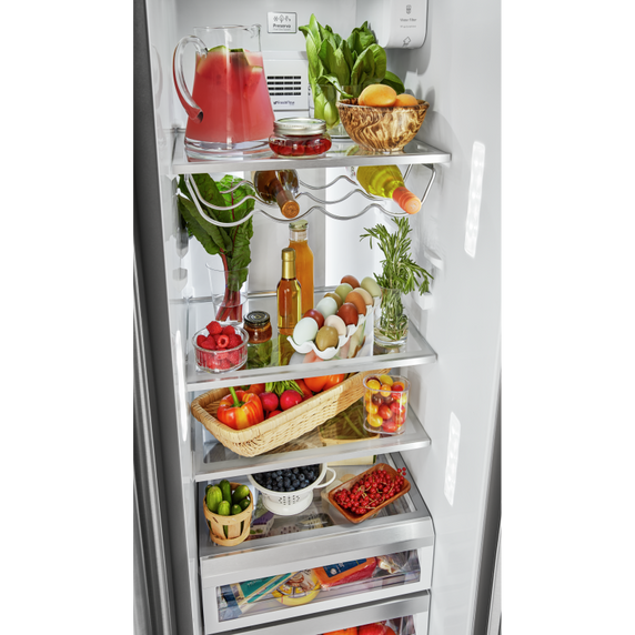 Kitchenaid® 22.6 cu ft. Counter-Depth Side-by-Side Refrigerator with Exterior Ice and Water and PrintShield™ finish KRSC703HPS