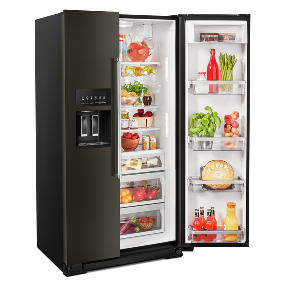 Kitchenaid® 19.9 cu ft. Counter-Depth Side-by-Side Refrigerator with Exterior Ice and Water and PrintShield™ finish KRSC700HBS