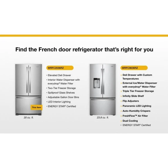 Whirlpool® 36-Inch Wide Counter-Depth French Door Bottom Mount Refrigerator - 20 cu. ft. WRFC2036RZ