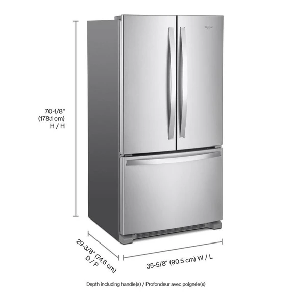 Whirlpool® 36-Inch Wide Counter-Depth French Door Bottom Mount Refrigerator - 20 cu. ft. WRFC2036RZ