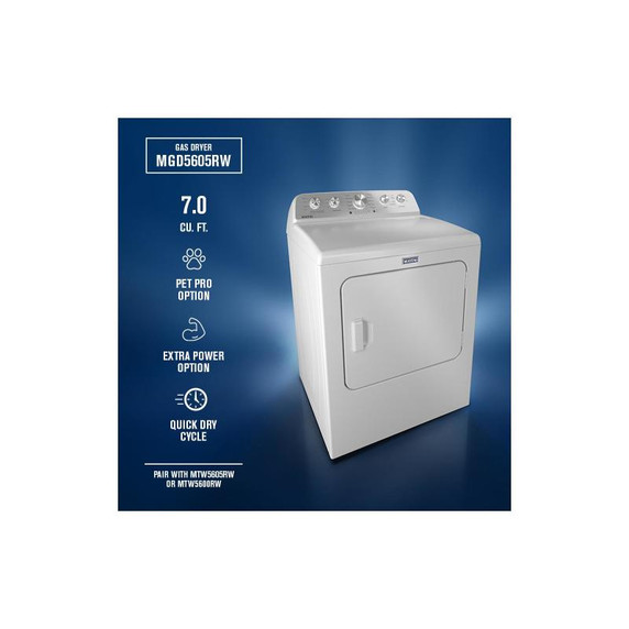Maytag® 7.0 Cu Ft. Load Gas Dryer with Extra Power and Pet Pro Option MGD5605RW