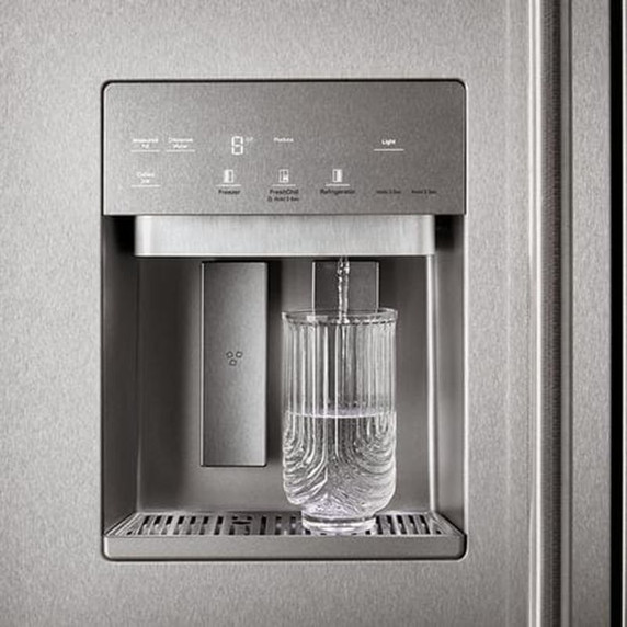 Kitchenaid® 20.8 Cu. Ft. 36" Built-In Side-by-Side Refrigerator features Exterior Water and Ice Dispenser with Measured Fill KBSD736SPS