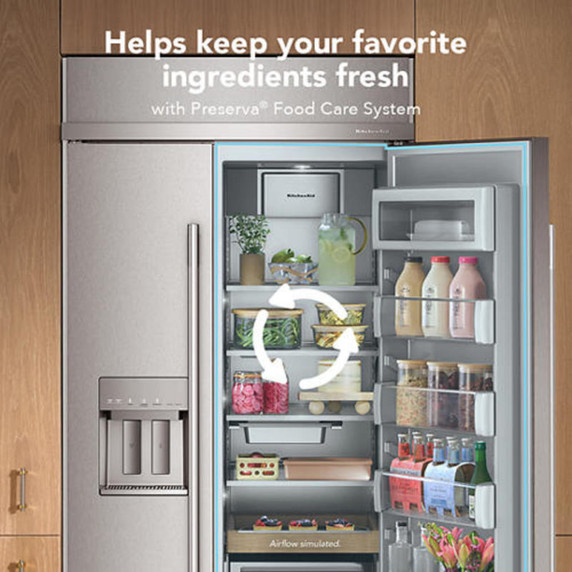 Kitchenaid® 29.4 Cu. Ft. 48" Built-In Side-by-Side Refrigerator features Exterior Water and Ice Dispenser with Measured Fill KBSD748SPS